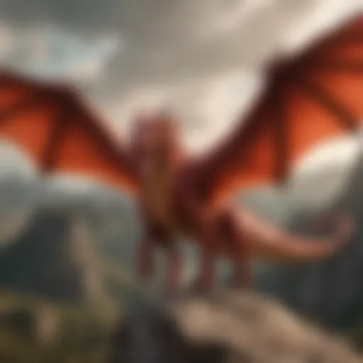 A majestic red dragon soaring above a fantasy landscape