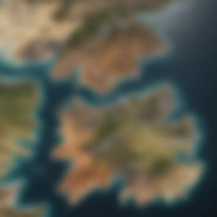 An intricate map of Westeros illustrating key locations and regions significant to the plot.