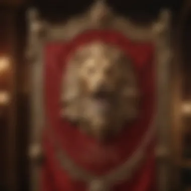 The Lannister banner showcasing a golden lion on a crimson background.