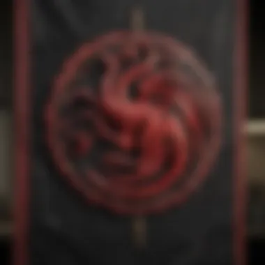 The Targaryen banner adorned with a red three-headed dragon on a black field.