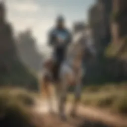 A majestic knight in shining armor standing valiantly in a medieval landscape.
