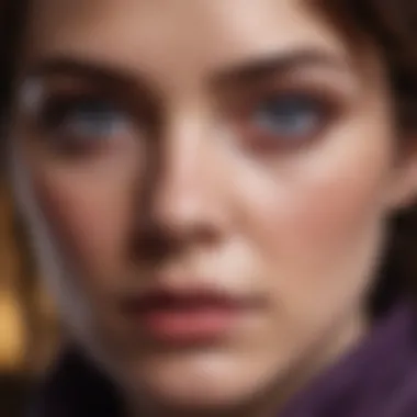 Character Transformation Highlighted by Violet Eyes A character portrait emphasizing the role of violet eyes in personal transformation.