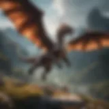 A majestic dragon soaring through a mystical landscape