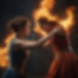 Flames dancing passionately on a dark background