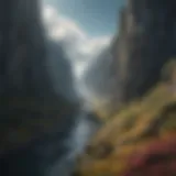 A stunning visual effect scene from a fantasy film showcasing CGI landscapes