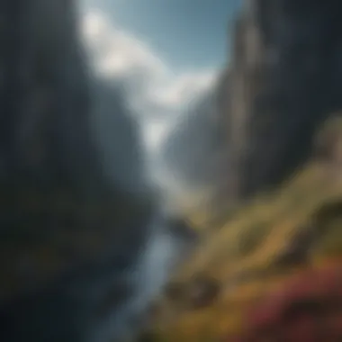 Stunning Fantasy CGI Landscape A stunning visual effect scene from a fantasy film showcasing CGI landscapes