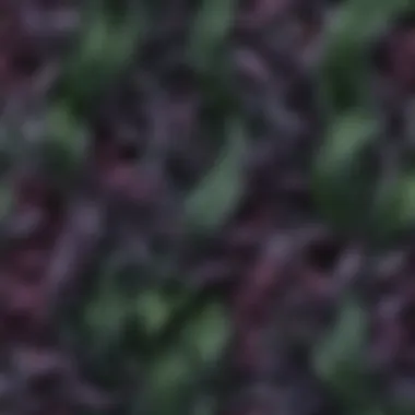 Close-up of intricate purple and green hair dye pattern resembling a botanical wonder