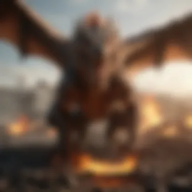 The Destructive Power of Fire A fiery dragon soaring above the battlefield, symbolizing destruction and power.