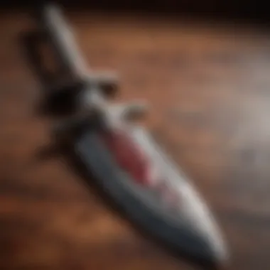 A close-up of a dagger stained with blood, representing betrayal and ambition.