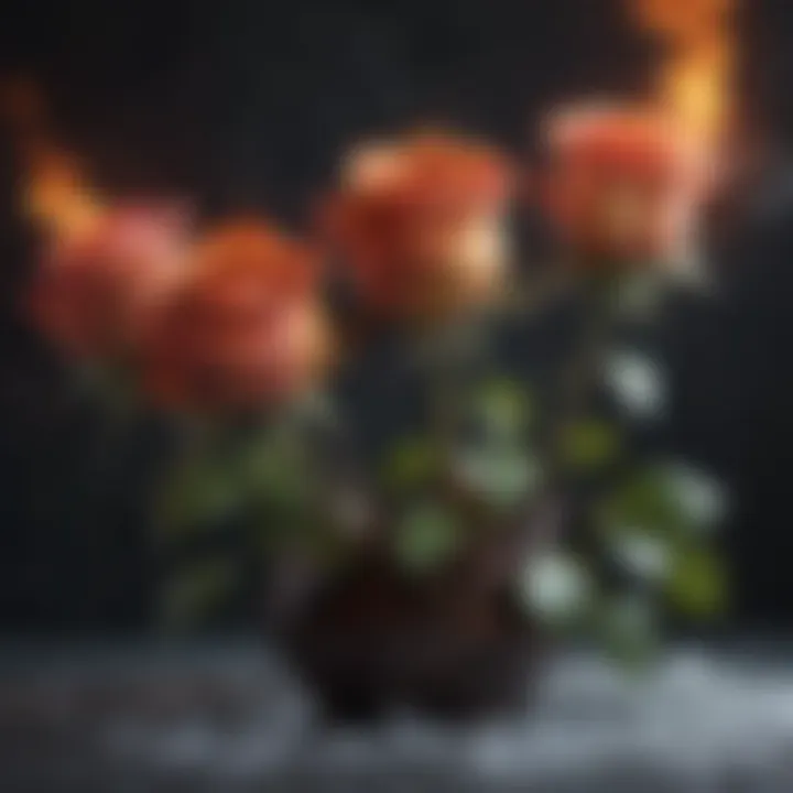 Mystical aura surrounding a bouquet of fire and ice roses