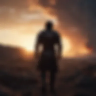 A silhouette of a warrior on a battlefield, reflecting sacrifice and legacy