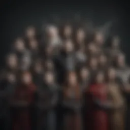 A collage of iconic characters from Game of Thrones depicting their significant moments.