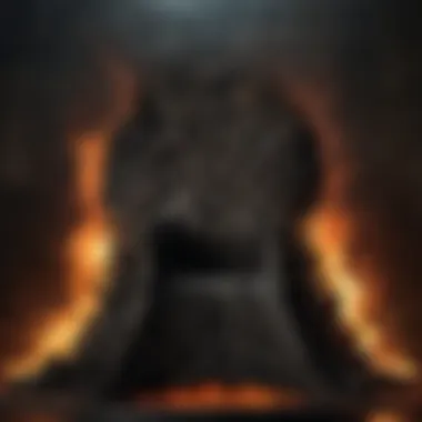 The Iron Throne surrounded by flames, symbolizing power struggles in Westeros.