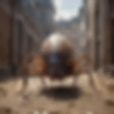 Fantastical Depiction of a Giant Louse Artistic rendering of a gargantuan louse in a surreal setting