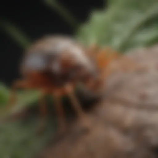 Macro close-up of a giant louse on a leaf