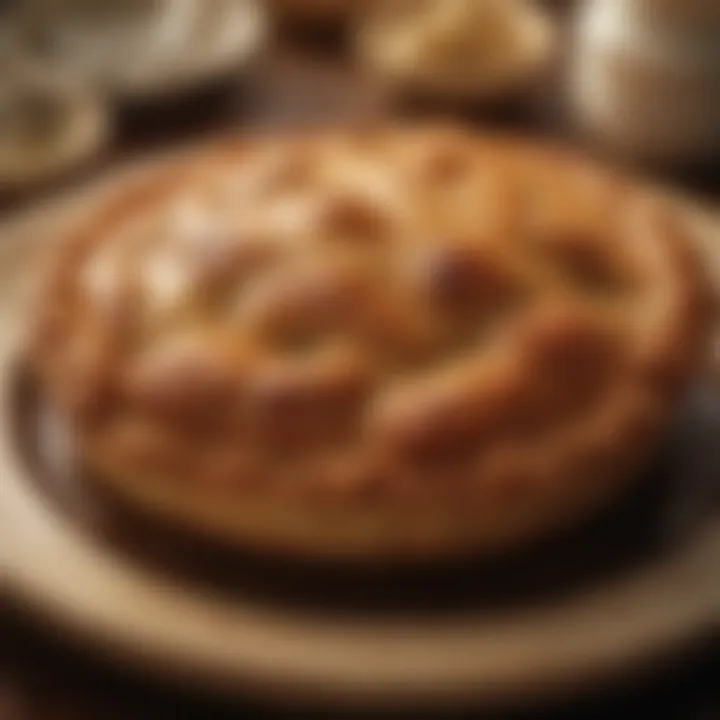 Golden-brown flaky pastry crust of kidney pie