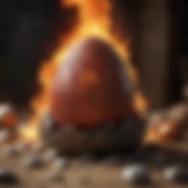 The Elemental Forces and the Dragon Egg A detailed illustration of a dragon egg surrounded by elemental symbols representing fire, air, earth, and water