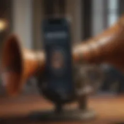 A vibrant depiction of a classic horn ringtone emanating from a smartphone.