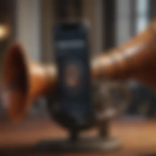 A vibrant depiction of a classic horn ringtone emanating from a smartphone.