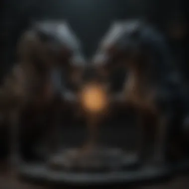 Eternal Struggle Two intertwined dragon and wolf sigils, one in darkness and the other in light, embodying the eternal struggle between opposing forces in Game of Thrones