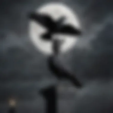 The Duality of the Crow and the Dove Silhouettes of a crow and a dove facing each other against a backdrop of a dark stormy sky and a bright full moon