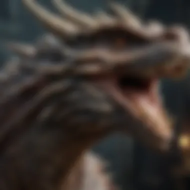 A close-up of a dragon, symbolizing the powerful creatures in the narrative