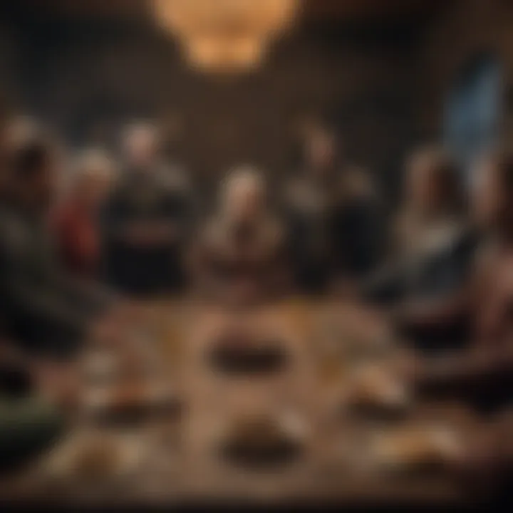 An artistic depiction of a political gathering in Westeros, highlighting tension and intrigue