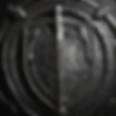 A close-up of a house sigil engraved on an iron shield, symbolizing loyalty and heritage.