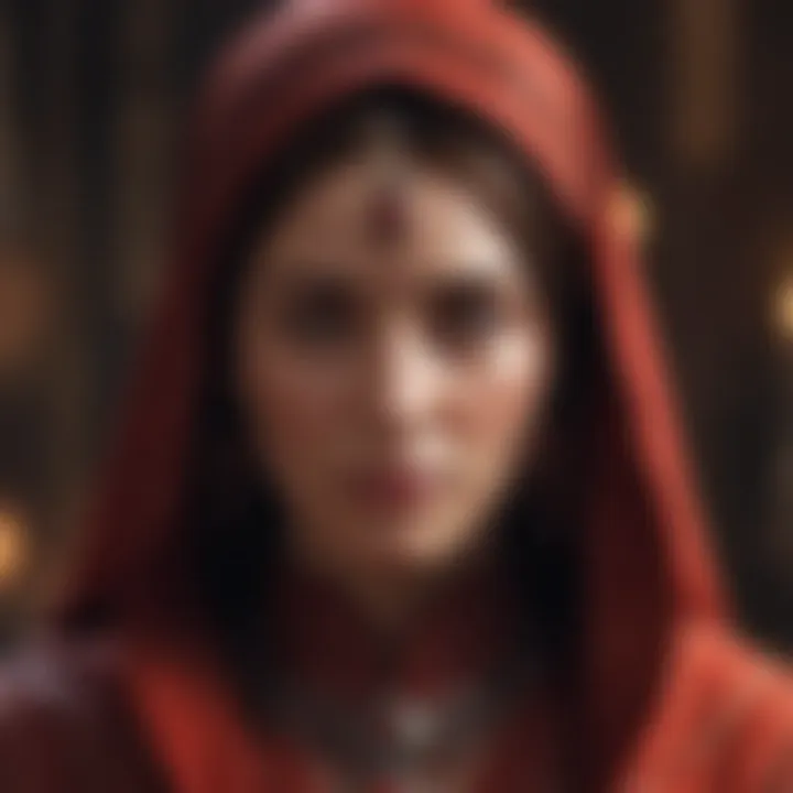 Mysterious Red Priestess with Fiery Gaze