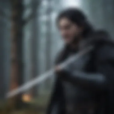 Shadowy figure lurking in the background, eyeing Jon Snow's sword