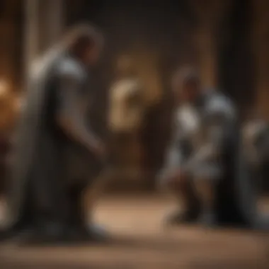 Receiving Royal Recognition Knight kneeling in front of a king receiving accolade