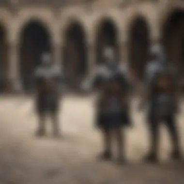 Honorable Swordsmanship Training Knights training in a medieval courtyard with swords