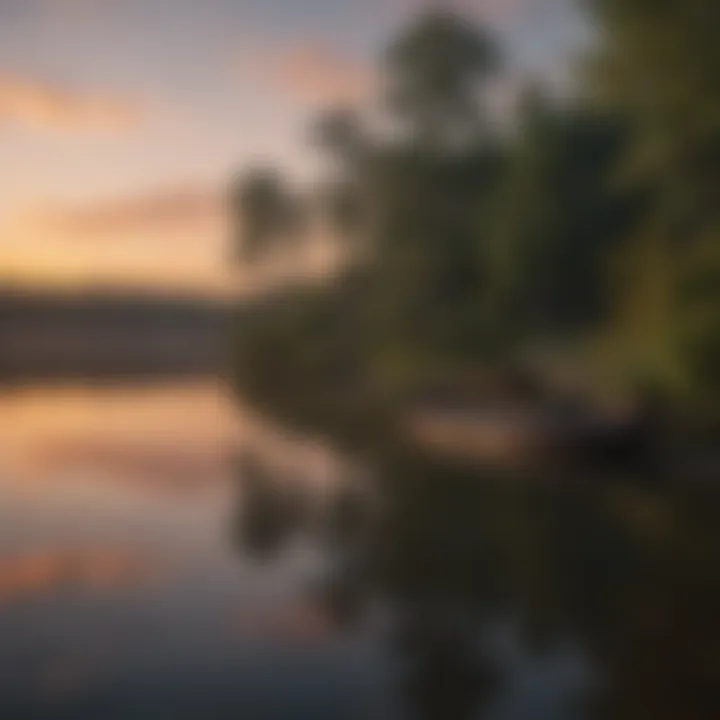 Sunset over the serene lake near Long Leaf Inn