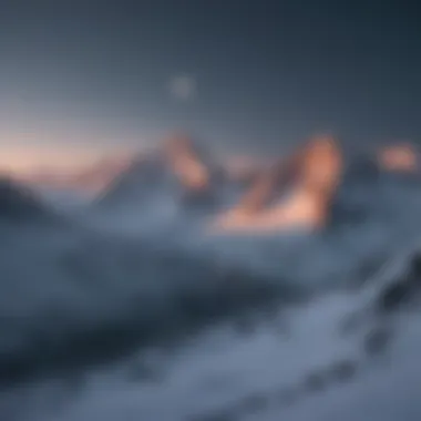 Majestic snow-capped mountains bathed in the soft light of the winter moon