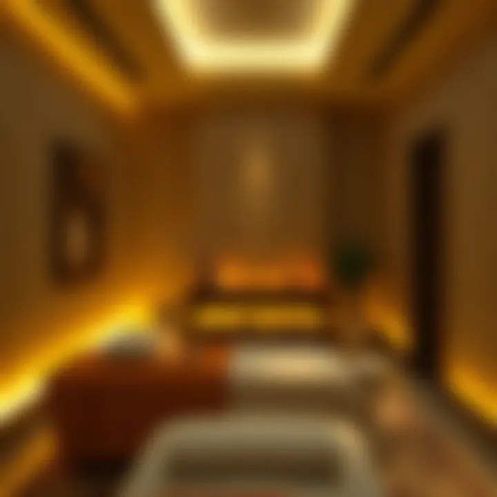 Tranquil Massage Treatment Space Serene treatment room with ambient lighting and aromatherapy