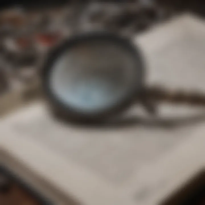 Illustration of a magnifying glass focusing on intricate details of the lost TV show book