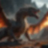 Majestic dragon in a fiery landscape