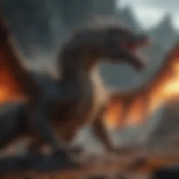 Majestic dragon in a fiery landscape