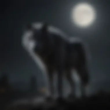 Shadowed silhouette of a direwolf in the moonlight