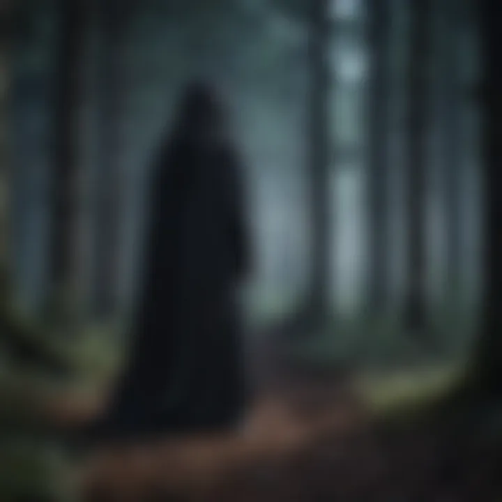 Mysterious Cloaked Figure in the Forest at Night