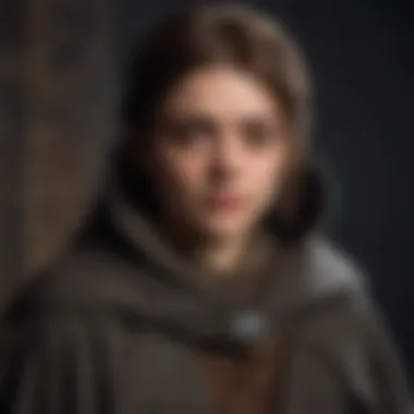 Mysterious and cunning Arya Stark in a cloak of shadows