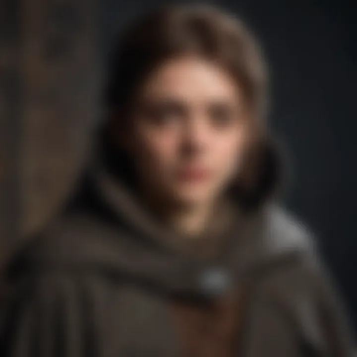 Mysterious and cunning Arya Stark in a cloak of shadows