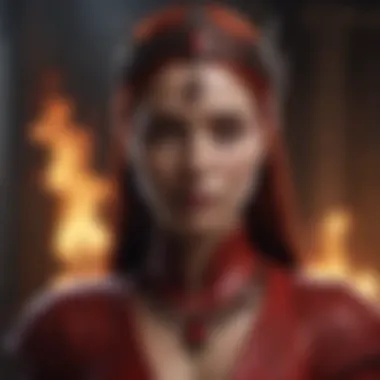 Mysterious Red Priestess with Fiery Presence