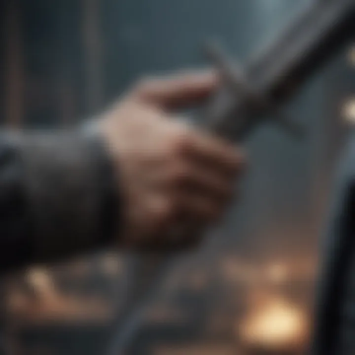 Close-up of a character's hand holding a dagger, symbolizing motivation and conflict