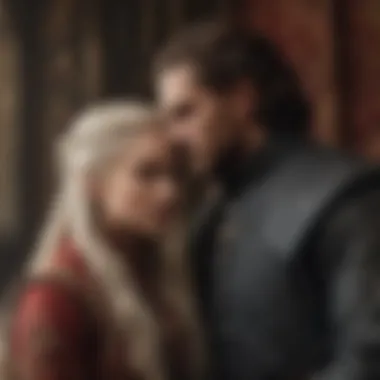Tapestry of Intricate Relationships in the Game of Thrones An intricate tapestry depicting relationships and conflicts among key characters