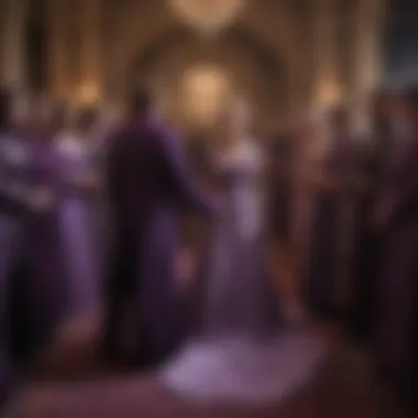 Symbolic representations of power and betrayal woven into the purple wedding theme.