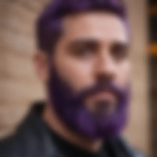 Vibrant purple beard dye on a stylish bearded man