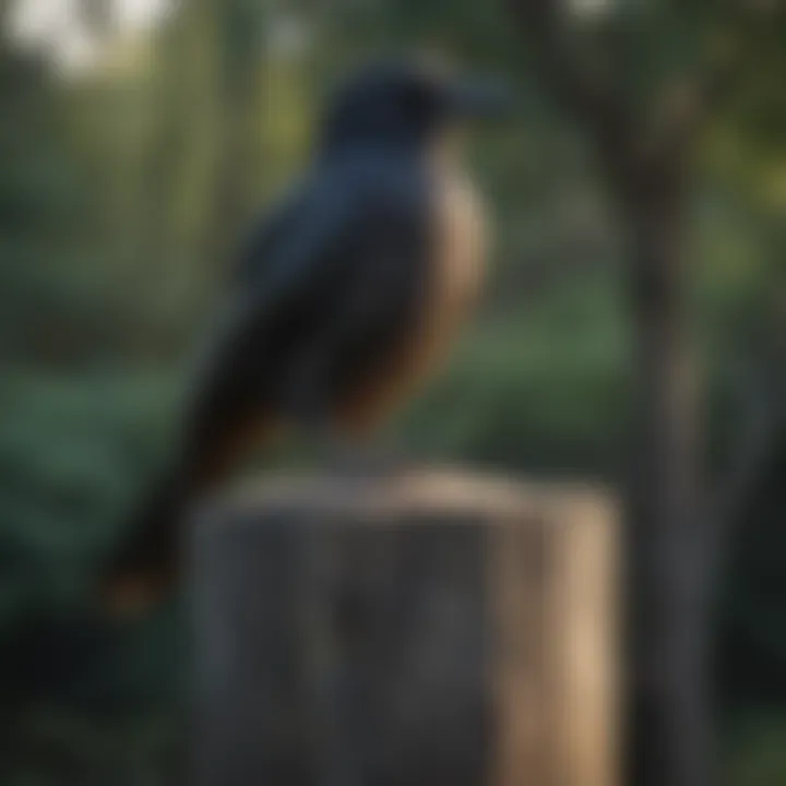 Mystical bird perched on a weathered wooden post