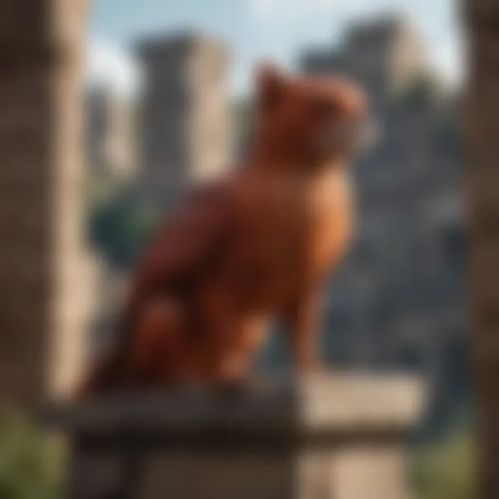 Majestic Redclaw perched on ancient ruins