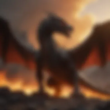 Majestic Dragon silhouette against a fiery backdrop